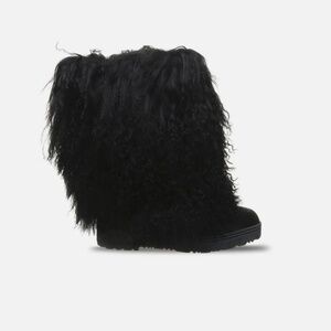 Bearpaw Boetis Ll Boots Leather Suede Long Fur Sheepskin black size 10 nwt